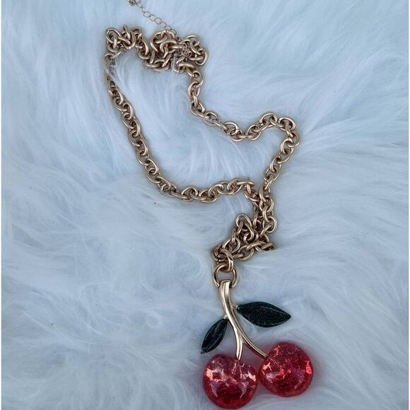 Coach Red Ombre Cherry Shimmering Signature Pendant Goldtone Necklace - Picture 1 of 8